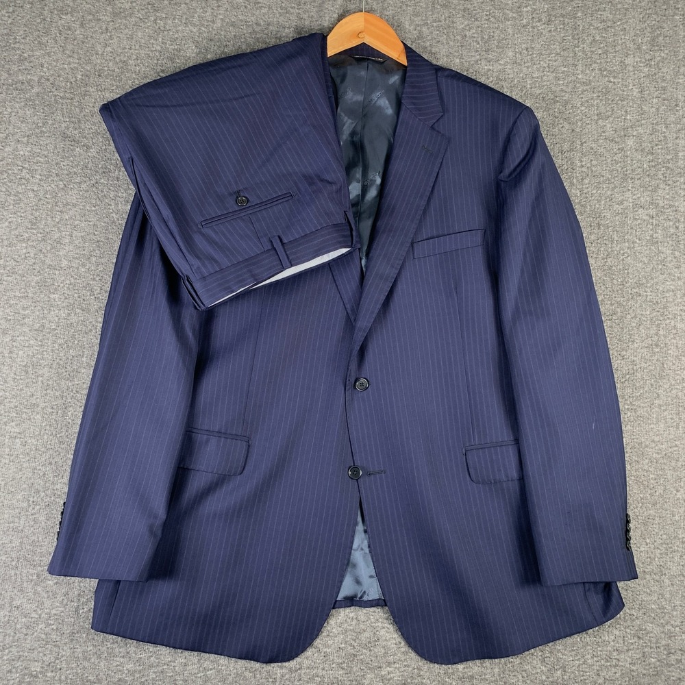 Ermenegildo Zegna Suit Men 48L Navy Pinstripe Italy Made Wool 42x32